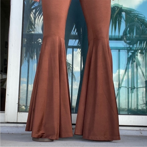 Chocolate Brown Stretchy Halter Flare Jumpsuit - Picture 4 of 7